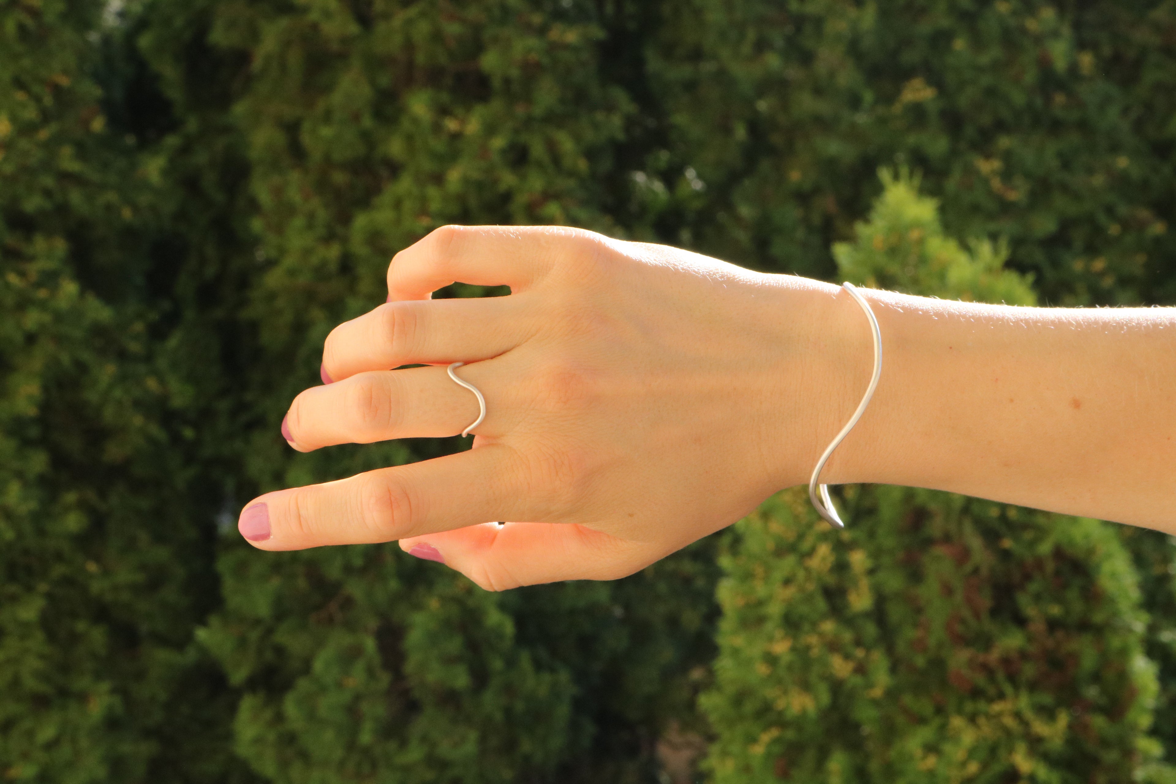 Waves silver ring and bracelet handmade simple wave design